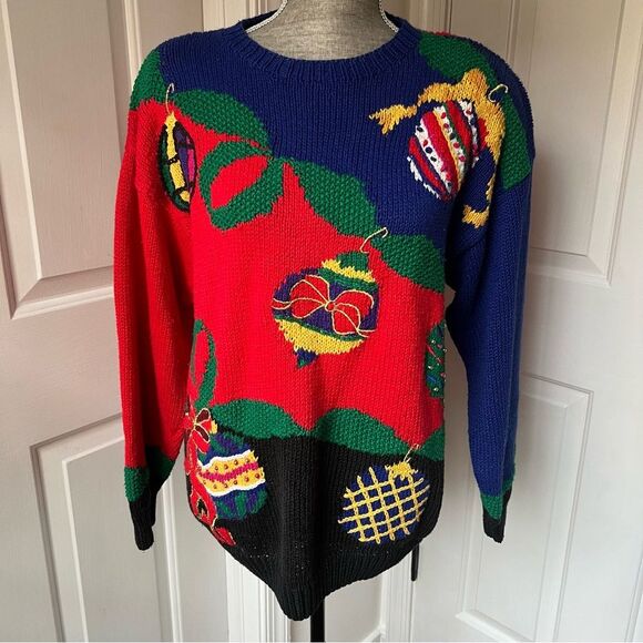 Vintage Talbots Size Large Womens Hand Knitted Christmas Sweater Ornaments - Picture 2 of 6